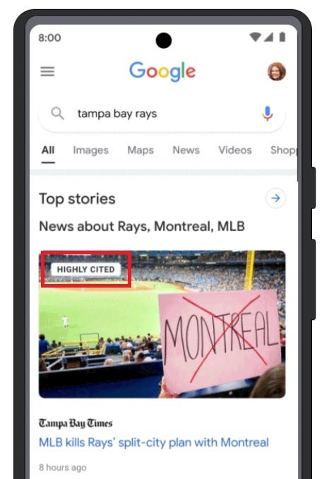 Stories used as a source multiple times will receive a label that says Highly Cited - Google Search features prevent users from believing "fake news"