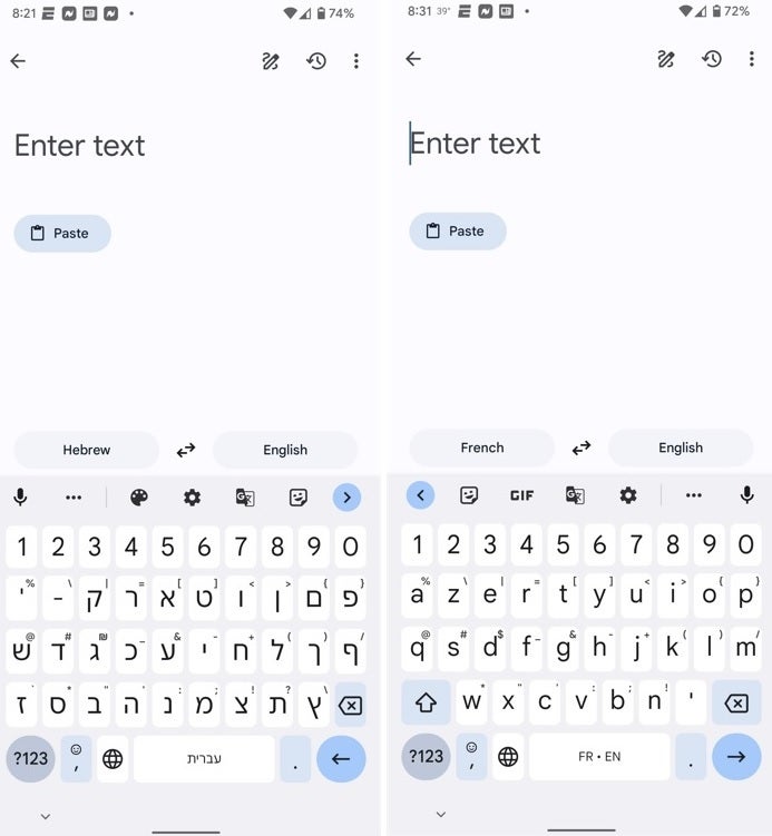 Google Translate automatically changes the Gboard QWERTY into Hebrew and Spanish from left to right respectively - New feature automatically changes Gboard QWERTY to a new language when you type