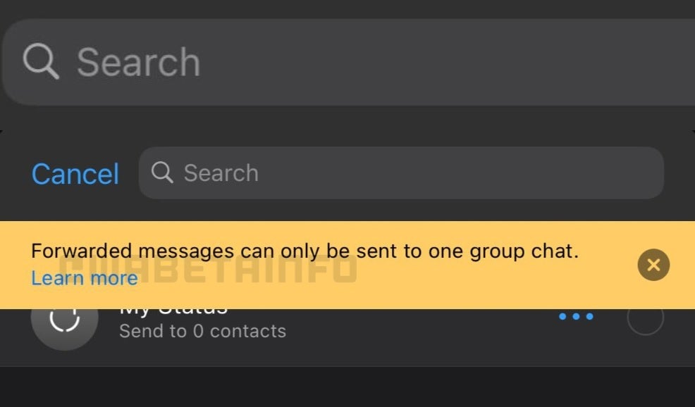 To prevent spreading misinformation, iOS and Android WhatsApp users cannot forward already forwarded messages to more than one group chat. - WhatsApp limits the number of messages users can forward to prevent spread of misinformation
