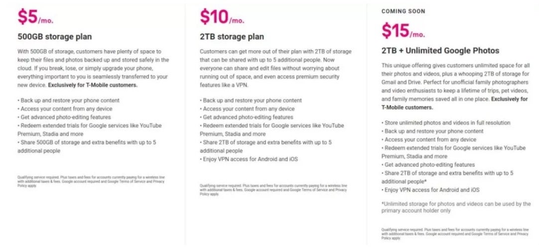 T-Mobile brings back unlimited Google Photos storage along with two other storage plans - T-Mobile offers subscribers unlimited Google Photos storage