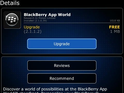 The latest version of BlackBerry App World is ready to be installed on your BlackBerry device - BlackBerry App World version 2.1.1.2 ready for download
