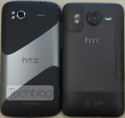 The HTC Pyramid (L) is pictured next to the HTC Desire HD - HTC Pyramid is pictured next to the Desire HD