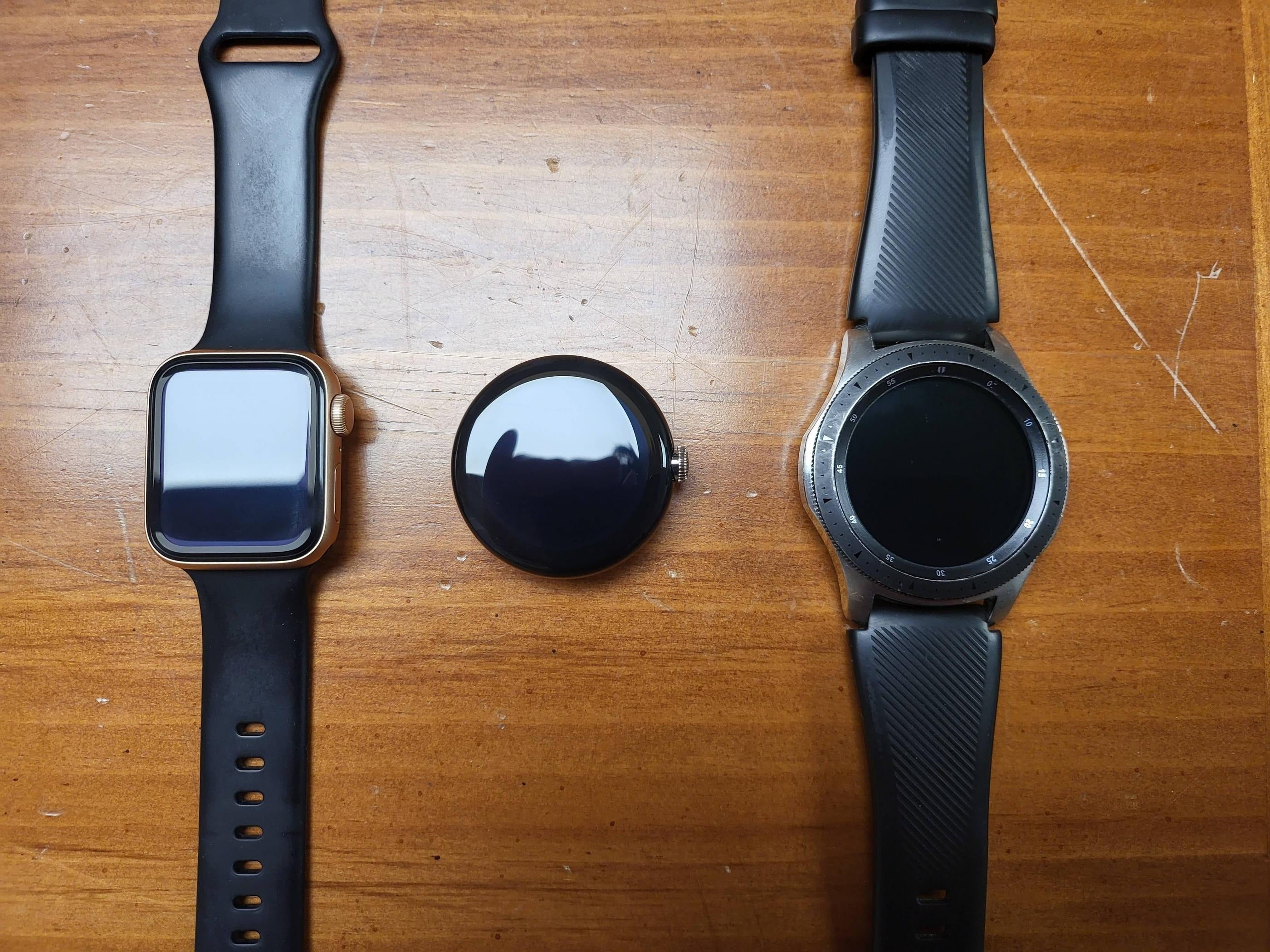 Google Pixel watch size vs Apple Watch and the Samsung Galaxy Watch - Leaked Google Pixel Watch sizes up against the Apple Watch and a Samsung Galaxy Watch