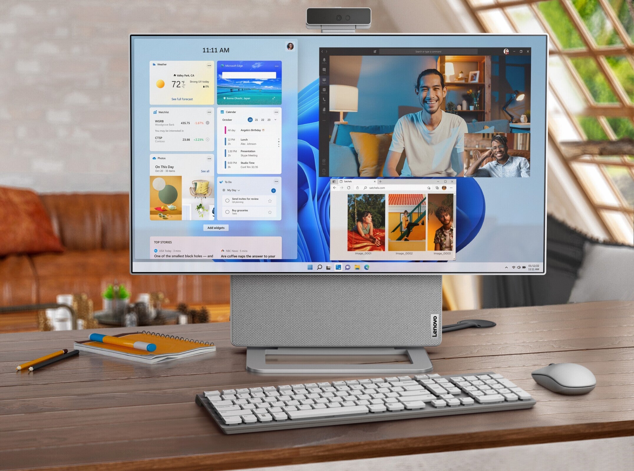The Yoga AIO 7 comes with a 27 inch 4K screen with vibrant colors - This sleek 27&quot; all-in-one PC connects to your phone and has a rotating screen