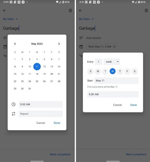 You can now set tasks to run on a recurring basis directly from the Google Tasks app - Google Tasks now allows users to set up recurring tasks directly from the app