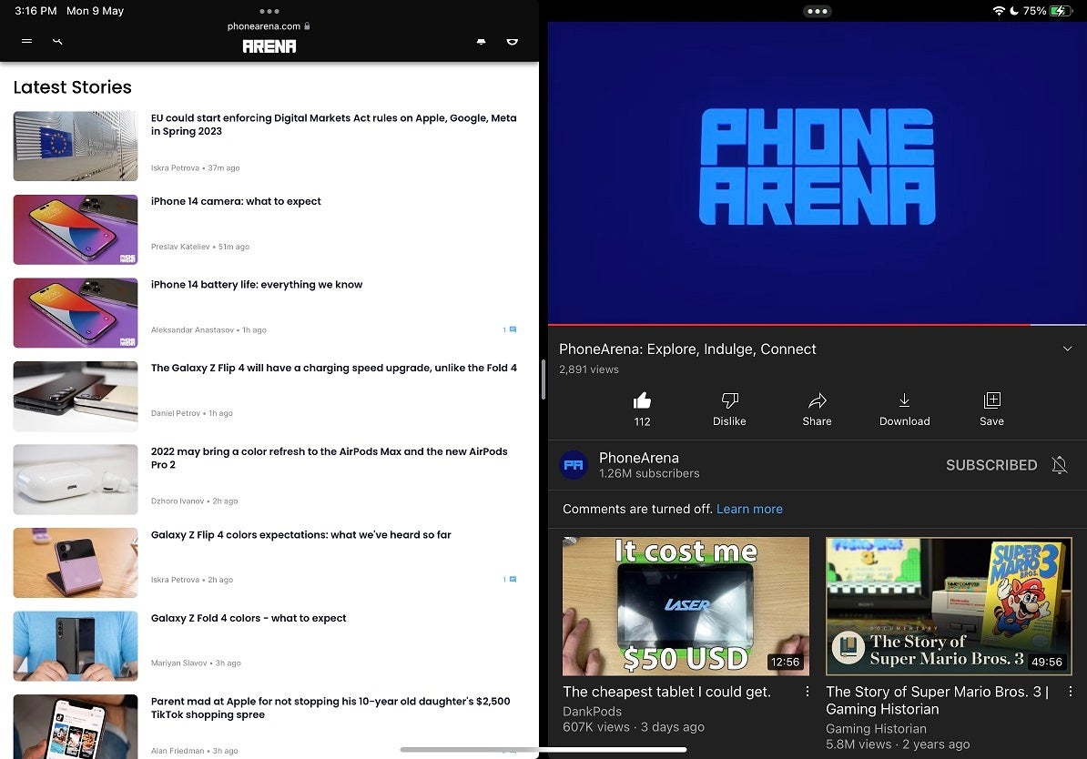 Here we have Safari and YouTube open at the same time in Split View - Become an iPad pro: Must-know iPad tips and tricks