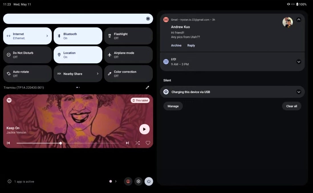 Android 13&#039;s upgraded notification shade - Android 13 for tablets brings a taskbar, improved multitasking and more handy features