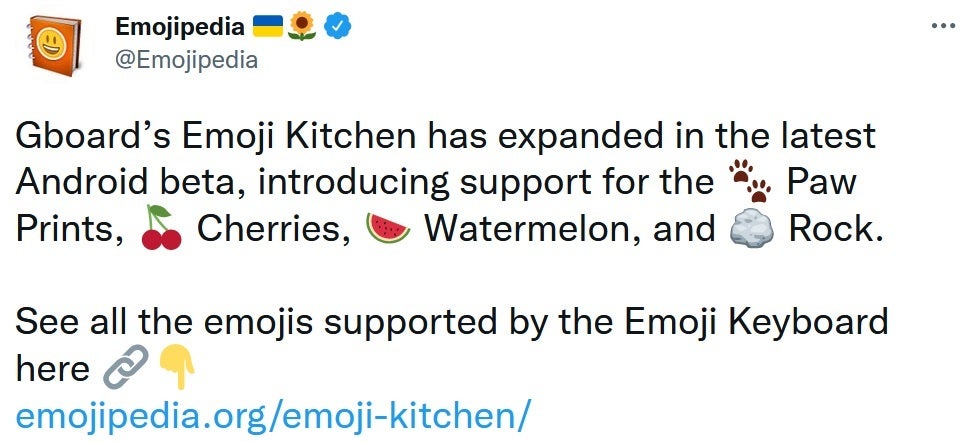 Tweet from Emojipedia discusses what is cooking in the Emoji Kitchen - You and Google can cook up some funny mash-ups in the Emoji Kitchen