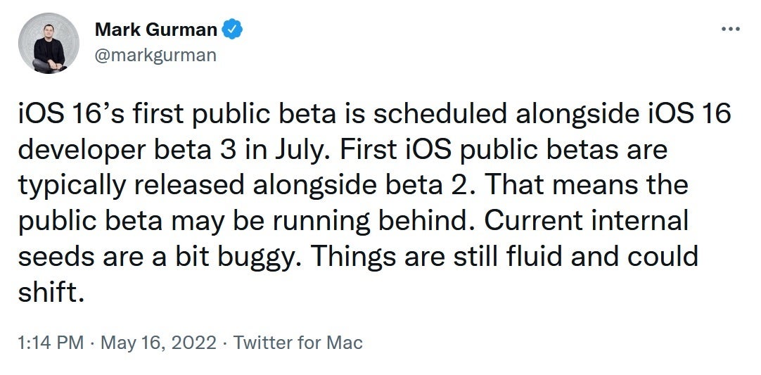 Mark Gurman says that the iOS 16 public beta could be delayed - Apple insider says bugs could delay the release of iOS 16 public beta 1