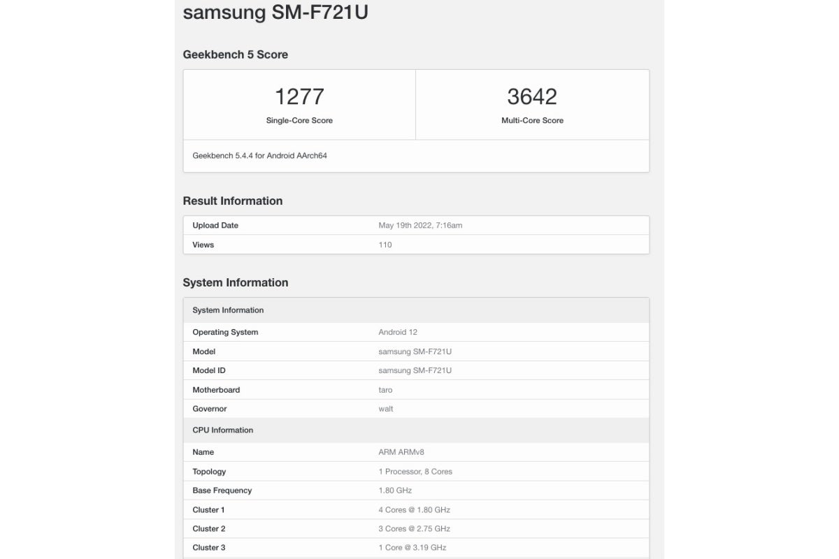 samsung z flip 4 antutu score