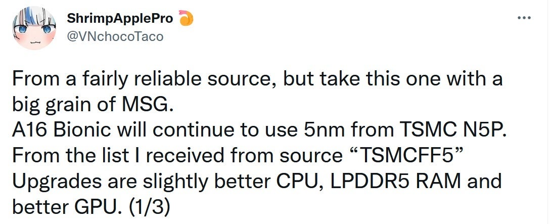 iPhone tipster passes along a rumor about the A16-Bionic - Wacky rumor calls for TSMC to reuse its 5nm process node on A16 Bionic chipset