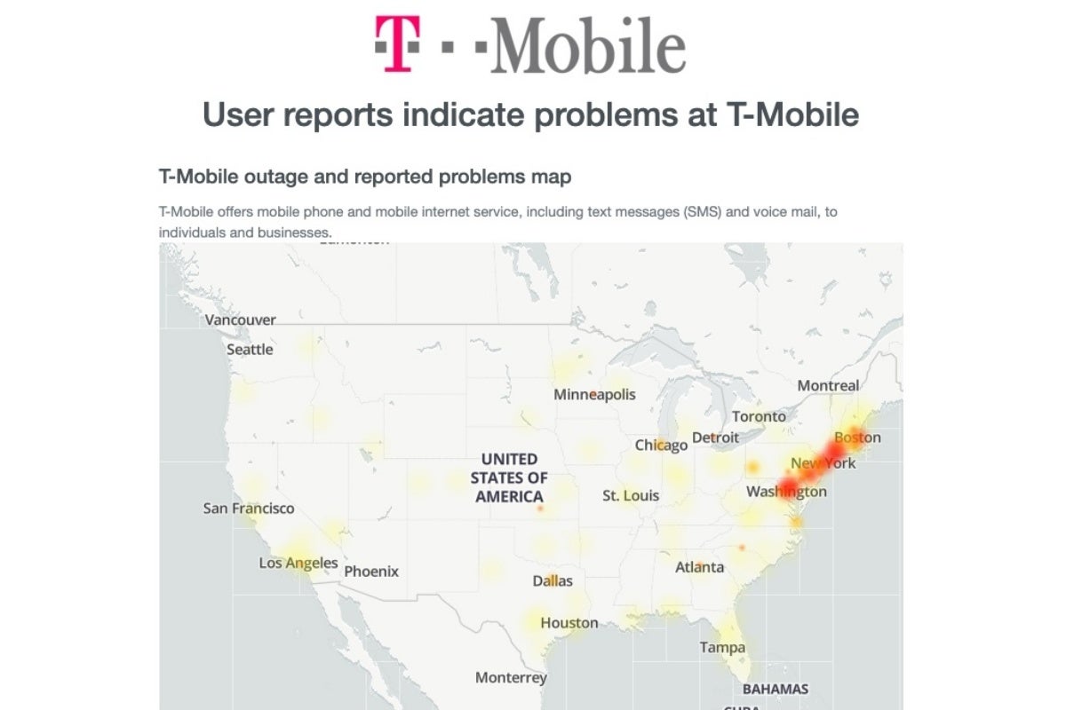 TMobile service is completely down for many users across the East