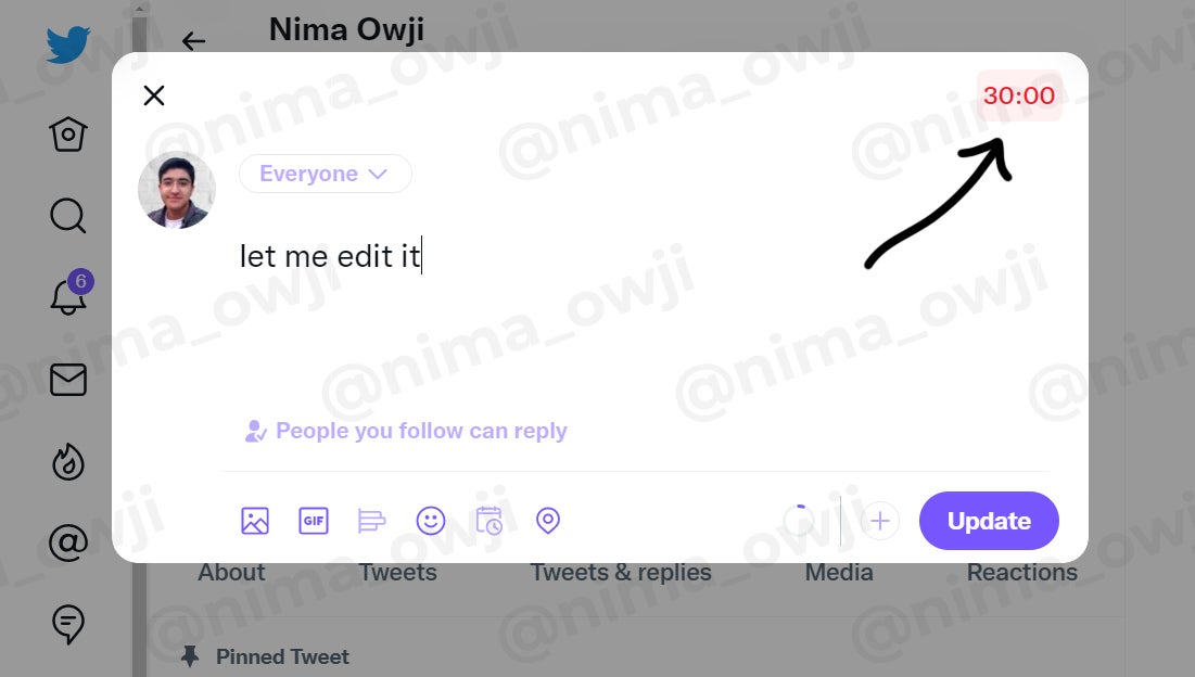 Image source - Nima Owji - Glimpses of Twitter edit: a timer to edit your tweet; no reactions possible to old versions of edited tweets