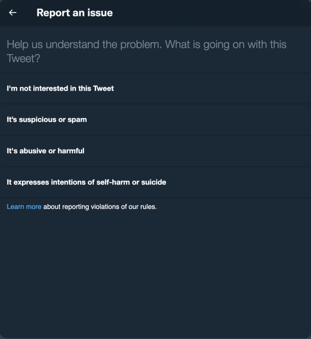 The old Report Tweet - Latest Twitter update brings a new (and way more useful) Report Tweet interface