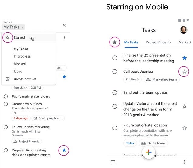 The stars indicate tasks that are more important that others - Google Tasks gains an important new feature for mobile and desktop