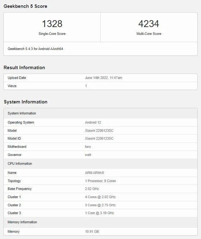 Xiaomi 12S Geekbench scores - Xiaomi 12S shows its face on Geekbench
