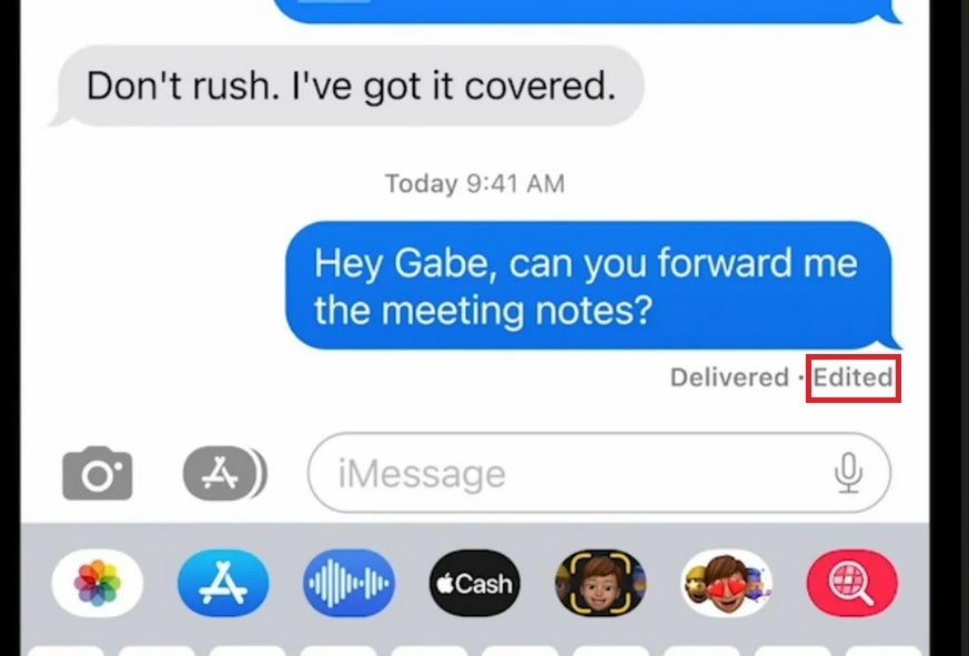 How an edited message should look on the iPhone - Ability to edit and unsend iMessages won&#039;t work with older iOS versions