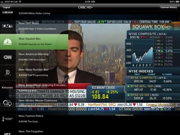 Stock Market channel CNBC is one of the networks available for viewing on your Apple iPad - Time Warner Cable's Apple iPad app becomes the subject of cease and desist orders