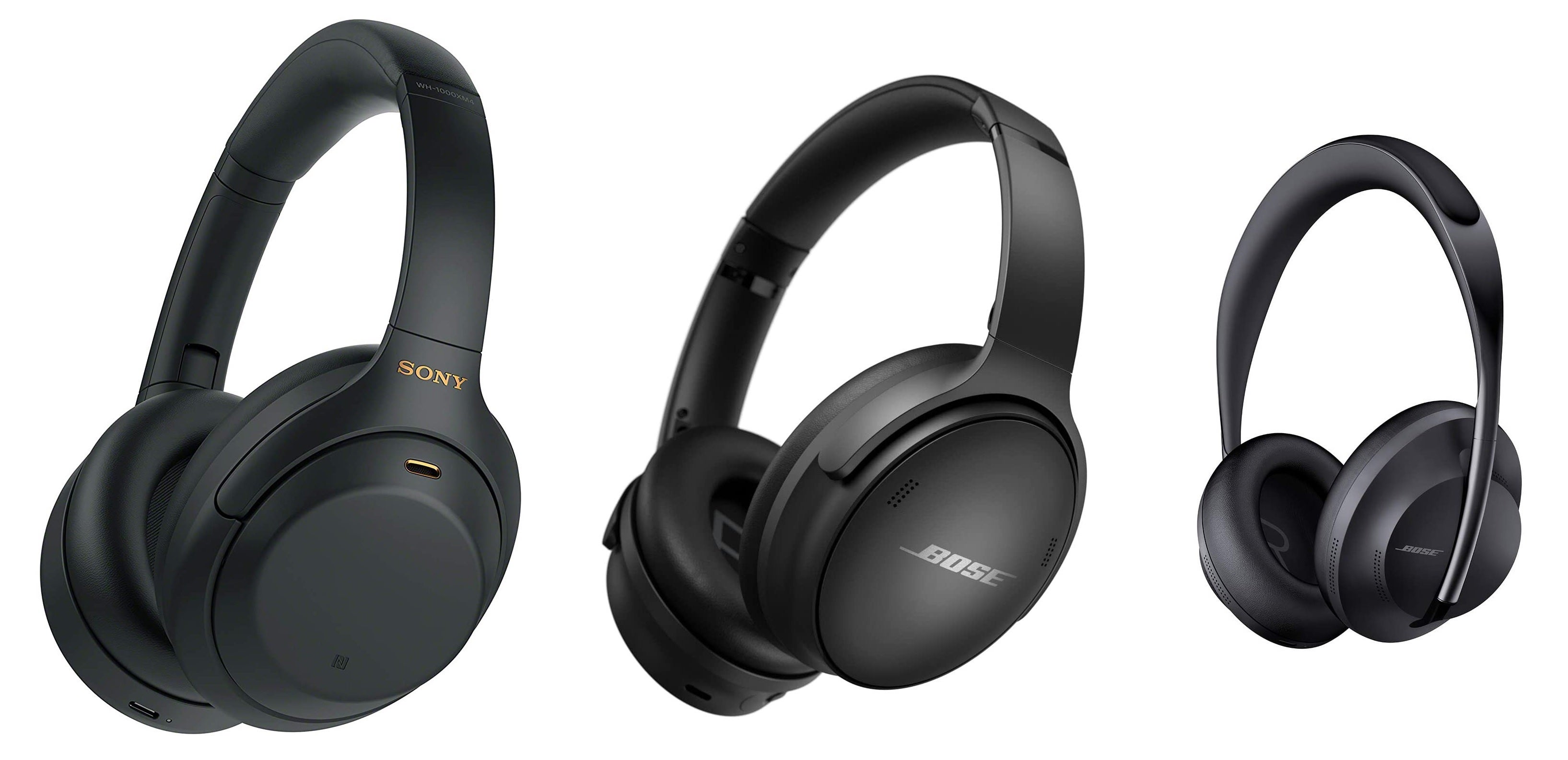 Sony WH-1000XM4 (left), Bose QuietComfort 45 (center), and Bose 700 (right) - Buying guide: Sony WH-1000XM4 vs Bose QuietComfort 45 vs Bose 700 and Sony WH-XB910N vs Beats Solo3 vs Sony WH-CH710N