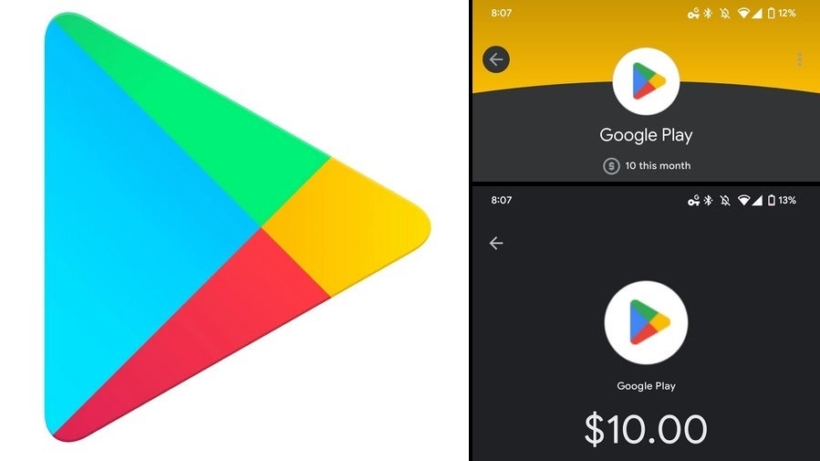 At left is the current Play Store logo with two smaller versions of the new logo on the right - Changes to Google Play Store logo are spotted