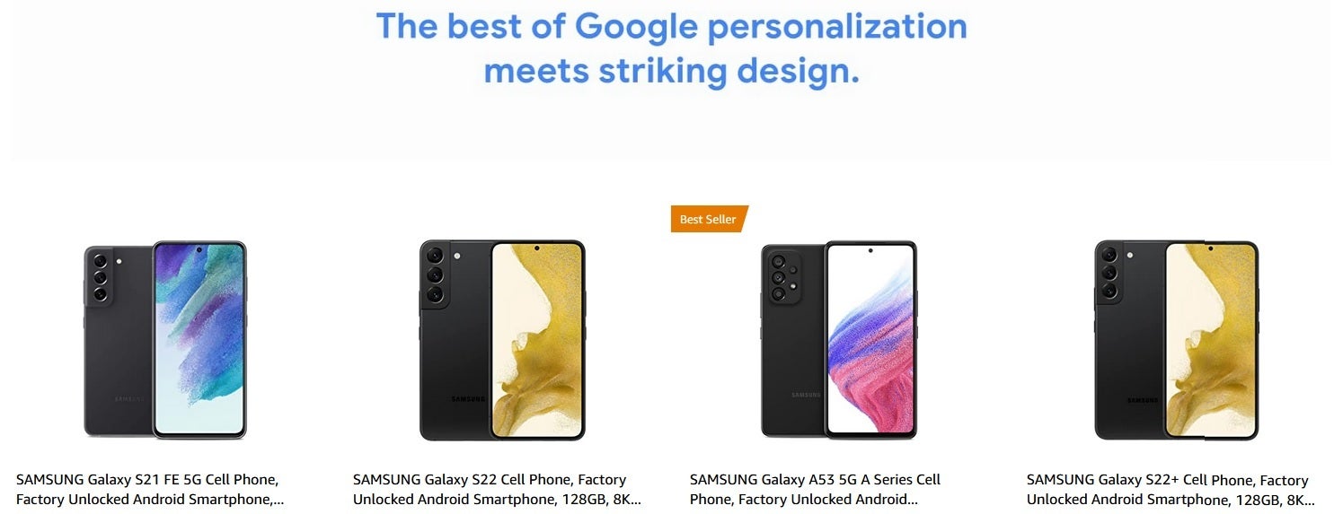 Google promotes four Android smartphone manufacturers including Samsung - Google promotes its apps on Amazon page without using the Android name