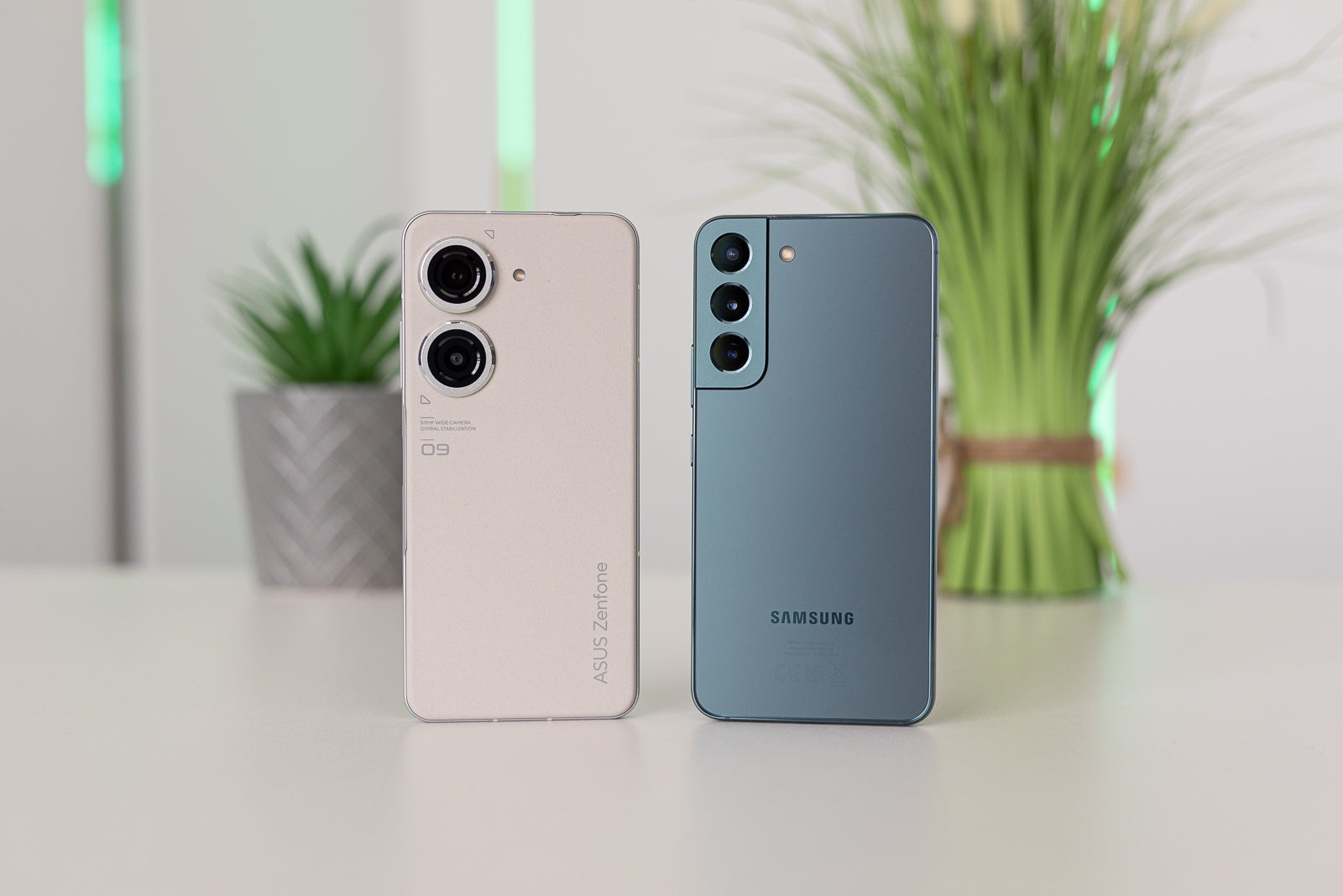 The Asus ZenFone 9 next to the Galaxy S22 (Image credit PhoneArena) - In search of the perfect compact phone: Asus ZenFone 9