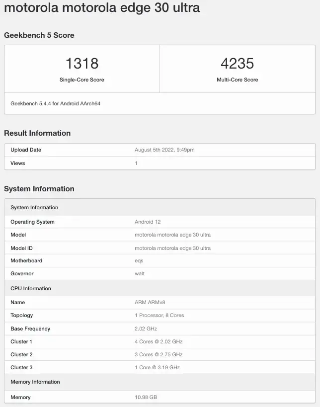 The Motorola Edge 30 Ultra shows up on Geekbench, revealing some of its specs