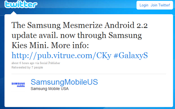 U.S. Cellular&#039;s Samsung Mesmerize gets upgraded to Android 2.2