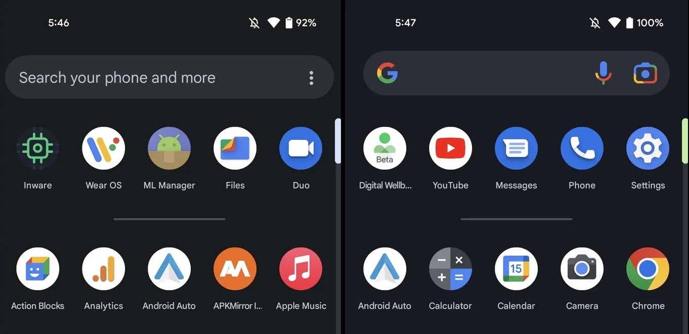 Bilah pencarian terpadu di sebelah kiri, menghilang dengan reboot setelah Android 13 diinstal - Pembaruan Android 13 mungkin menyebabkan hilangnya fitur pencarian Pixel baru