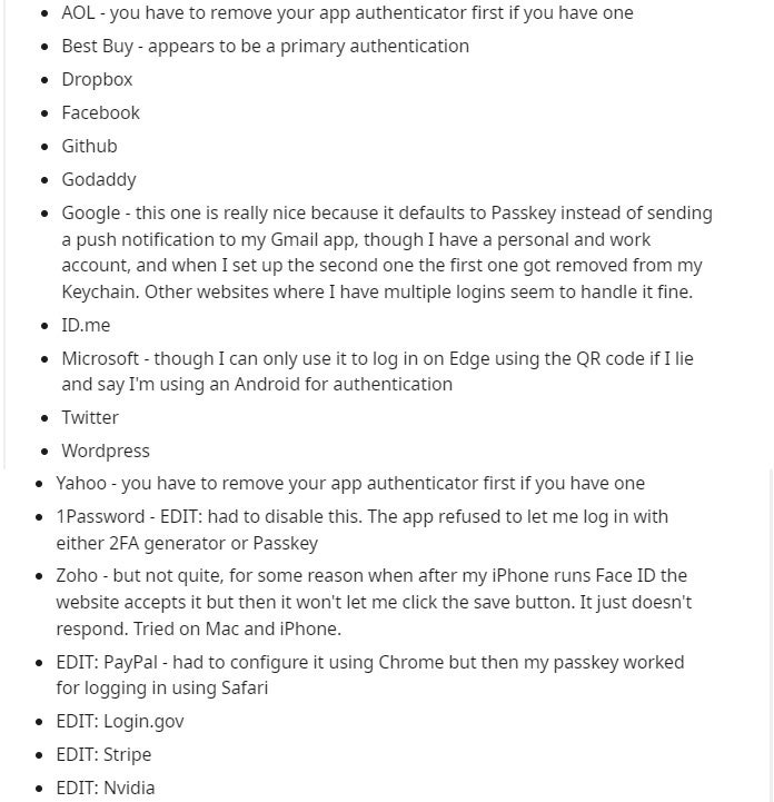 Sites that currently support passkeys - iOS 16 passkeys explained: what are they, how to use them