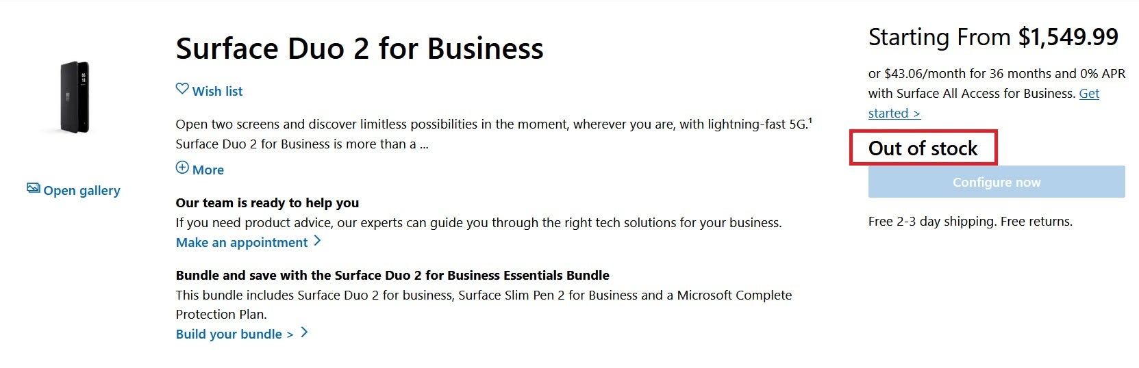 The Surface Duo 2 is no longer available from the Microsoft Store - Dual-screened Surface Duo 2 is out of stock at Microsoft, running low at Best Buy
