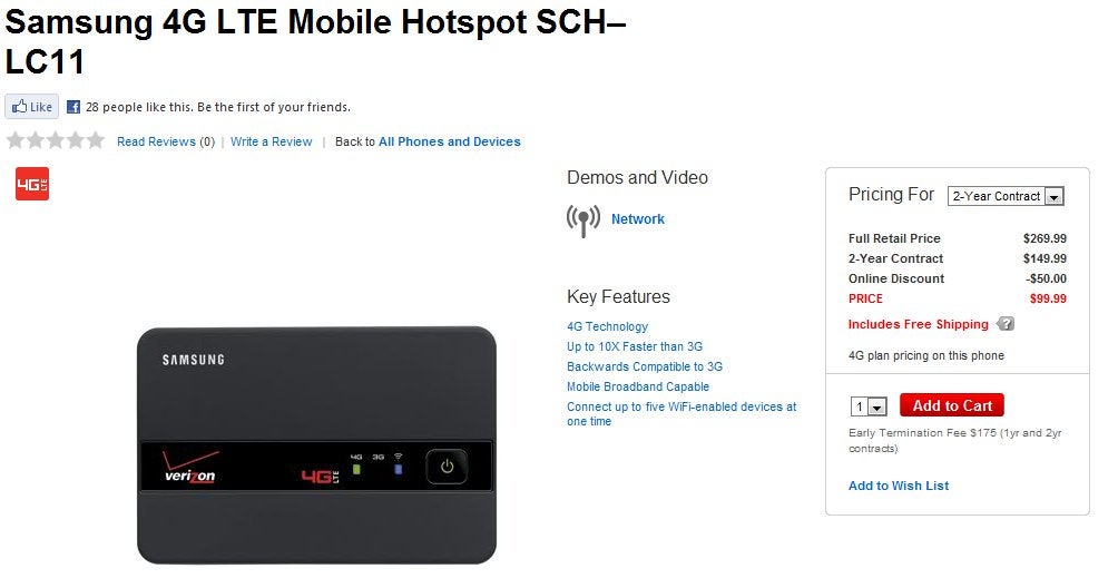 Samsung 4G LTE Mobile Hotspot for Verizon is now available online for $100