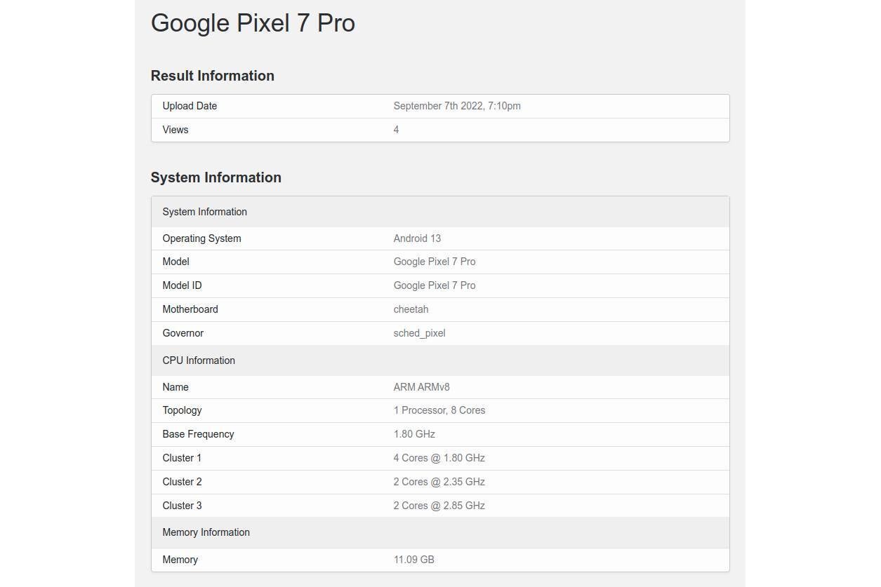 Alleged Pixel 7 Pro benchmark scores - Pixel 7 Pro benchmark reveals unchanged CPU specs and a desperately needed upgrade