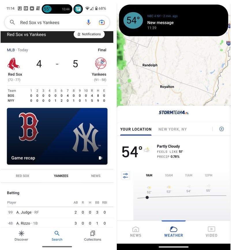 Screenshots of the dynamicSpot on a Pixel 6 Pro - Android users envious of the Dynamic Island can try this app from the Play Store
