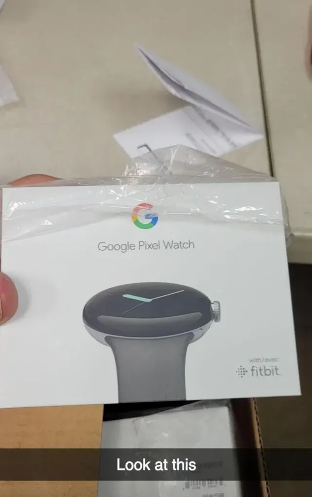 A leaked image of a Pixel Watch retail box appears on Reddit