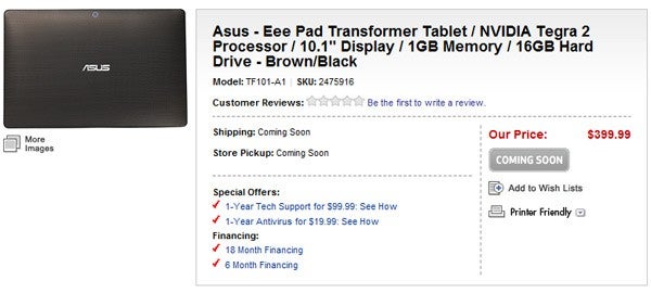 Asus Eee Pad Transformer makes a brief catwalk for $399 on Best Buy and Newegg