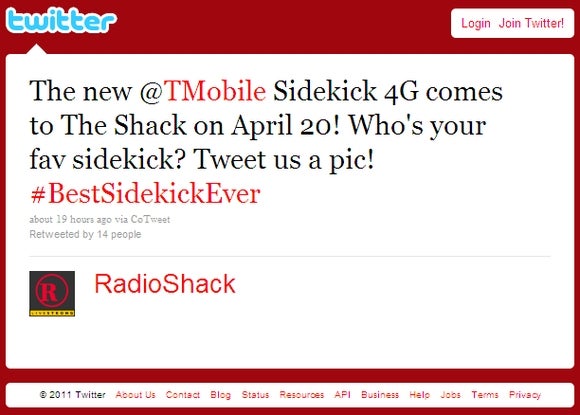 RadioShack tweets April 20 as T-Mobile Sidekick 4G release date