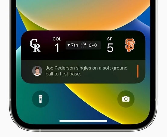 How an MLB score will look on a locked iPhone 14 Pro model. Credit MacRumors - Sports fans will rejoice over the feature coming to the Dynamic Island in iOS 16.1