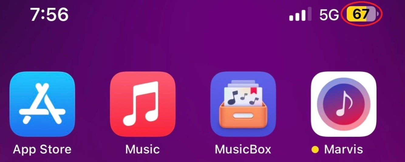 Circled area shows how the battery icon will look on the iPhone following the installation of iOS 16.1 beta - Bug-killing iOS 16.03 is coming soon; update will exterminate the dreaded Apple Mail bug