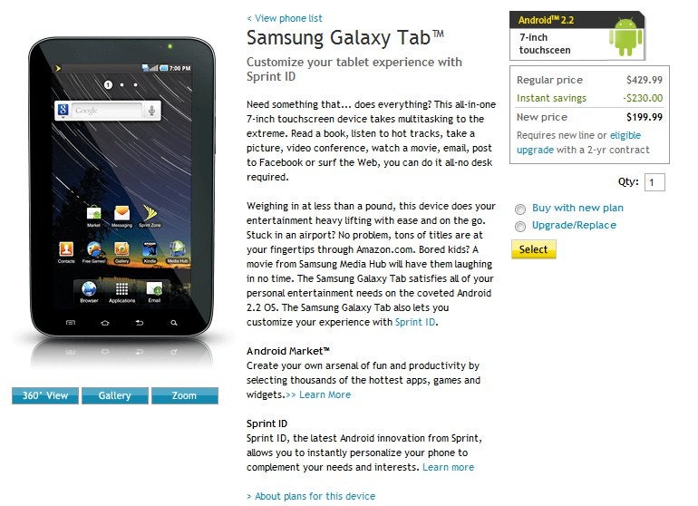 Sprint&#039;s Samsung Galaxy Tab finally makes a fitting price drop to $200 on-contract