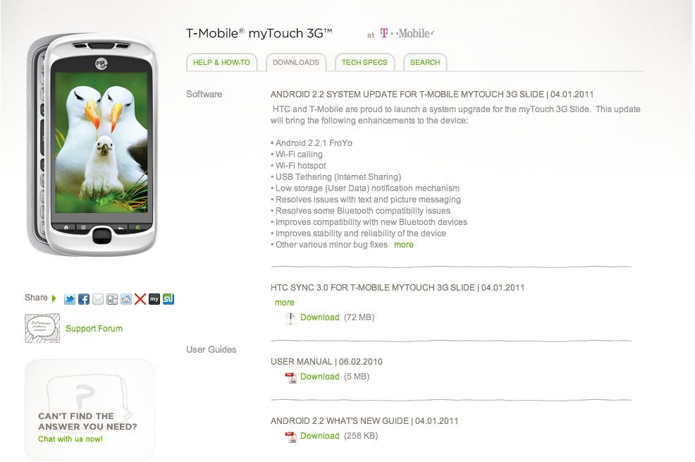 T-Mobile myTouch 3G Slide gets in with its Android 2.2 Froyo update