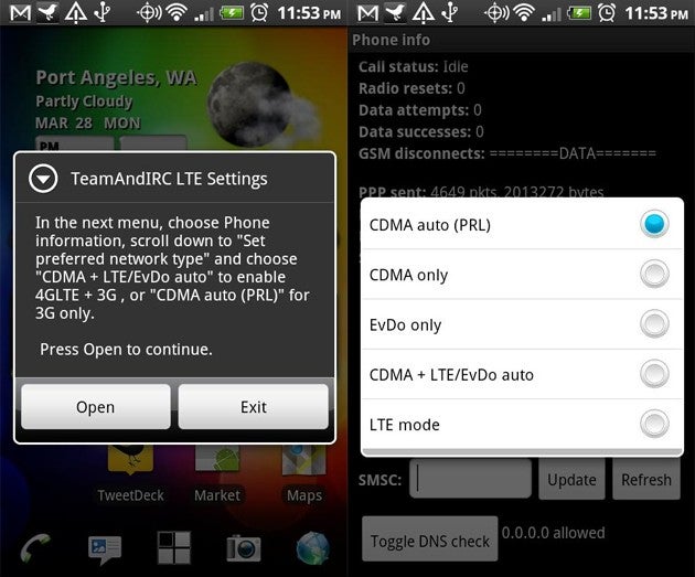 LTE OnOFF allows you to turn the LTE connection for the HTC ThunderBolt on and off to save battery life - App for HTC ThunderBolt turns on and off LTE connection