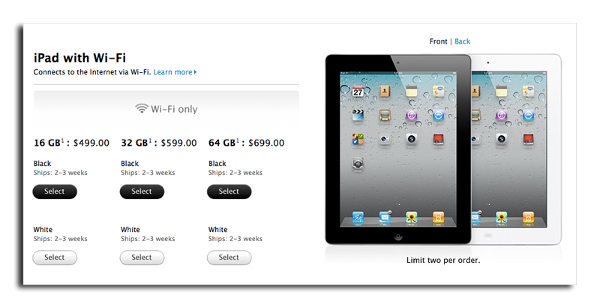Apple has reduced the shipping time for iPad 2 orders made online to 2 to 3 weeks - Apple iPad 2 shipments pick up speed in the U.S.; online orders now arrive in 2-3 weeks
