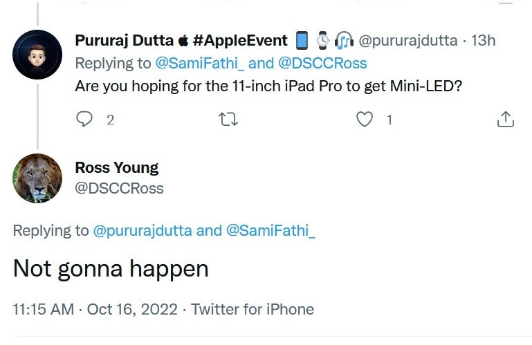 Highly accurate tipster Ross Young says that there is no way Apple will use a mini LED display for this year's 11-inch iPad Pro - One of Twitter's most accurate tipsters says 11-inch iPad Pro will not sport mini LED display