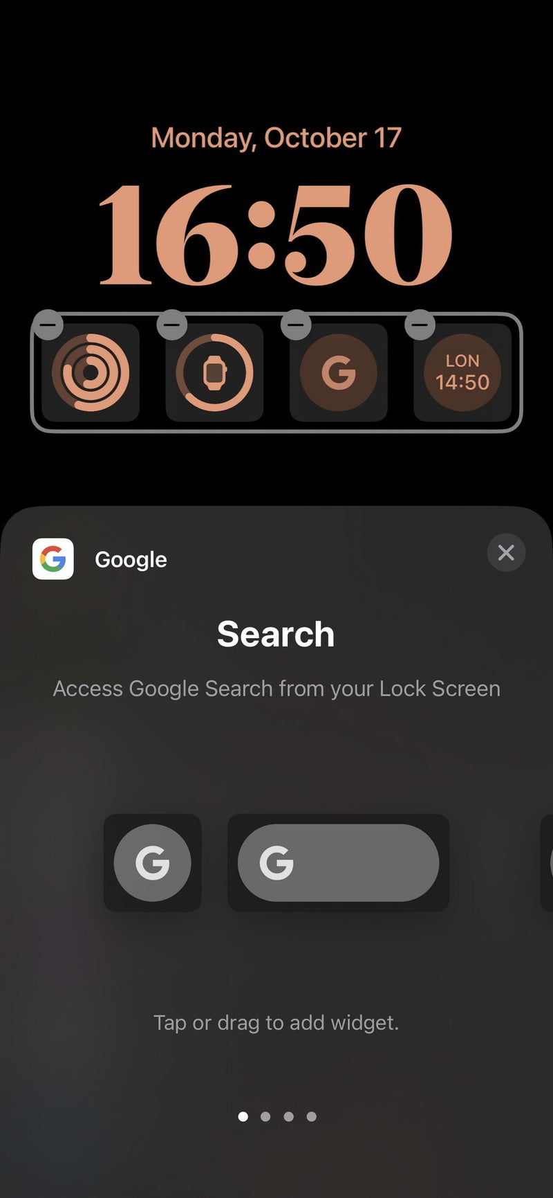 Google Search mini widget for iOS 16