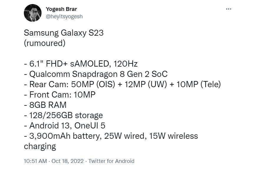 Galaxy S23 full spec leak pours cold water on rumored long overdue upgrade