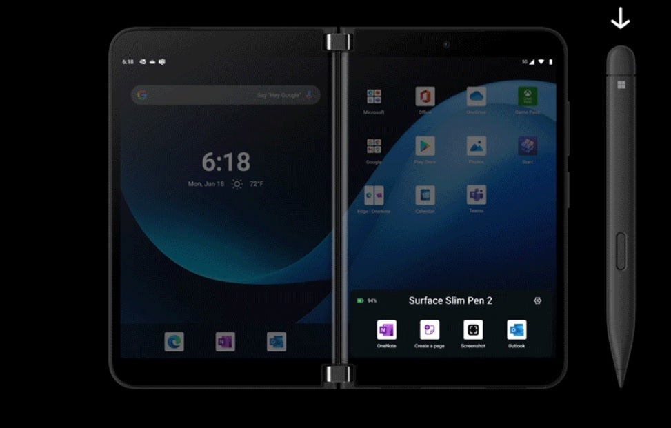 On the Surface Duo 2, Android 12L includes a pen menu for the Surface Slim Pen 2 - Android 12L &quot;surfaces&quot; for the Surface Duo and Surface Duo 2 with a hint of Windows 11