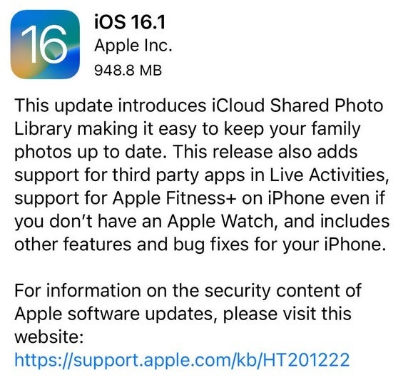 ios 16.1 update