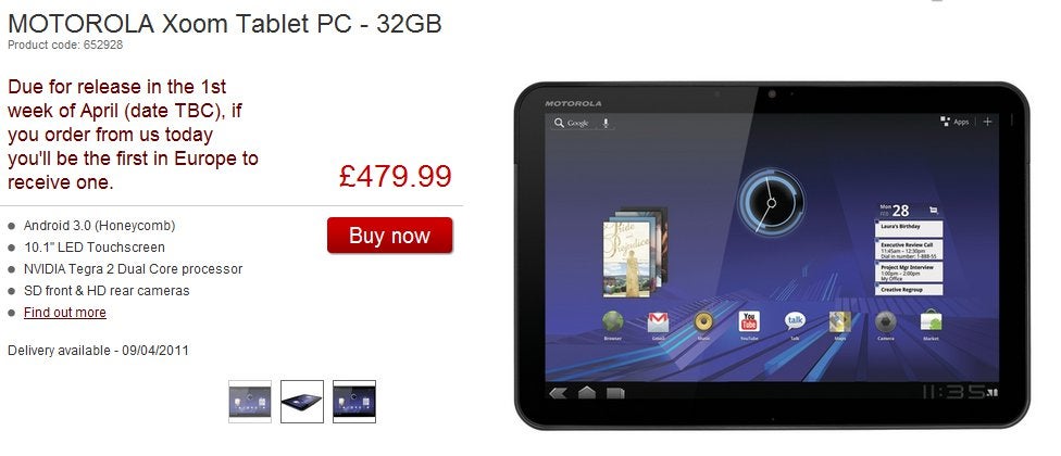Not yet being sold in the UK, pricing for the Motorola XOOM Wi-Fi is reduced
