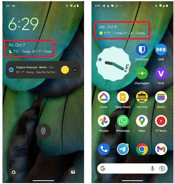 A previsão do tempo estendida no widget At a Glance do Pixel 7. Crédito de imagem Android Police - O tempo estendido do Pixel 7 para At a Glance agora está sendo lançado na série Pixel 6